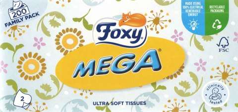 Chusteczki kosmetyczne FOXY Ultra miękkie (200 sztuk) 2 warstwy Chusteczki kosmetyczne FOXY Ultra miękkie (200 sztuk) 2 warstwy