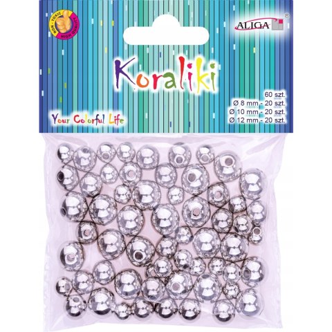 Koraliki plastikowe mix rozmiarów (60 sztuk) srebrne PJ-9470 ALIGA Koraliki plastikowe mix rozmiarów (60 sztuk) srebrne PJ-9470 ALIGA