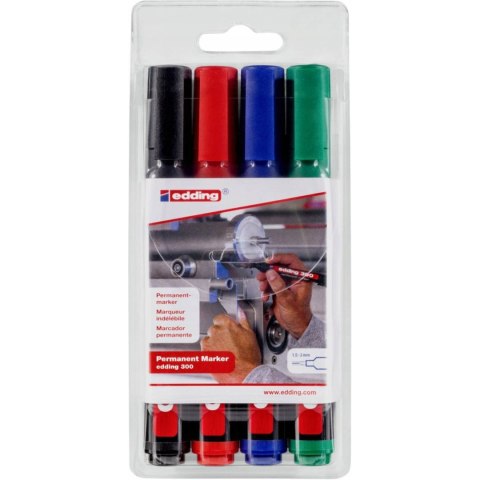 Markery permanentne 4 kolory 300/4S okrągła końcówka 1,5-3mm EDDING Markery permanentne 4 kolory 300/4S okrągła końcówka 1,5-3mm EDDING