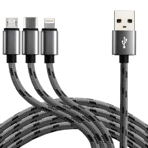 Kabel USB-A -> USB-C/microUSB/Lightning 3w1 1,2m 2,4A pleciony czarny EVERACTIVE (CBB-1.2MCI) Kabel USB-A -> USB-C/microUSB/Lightning 3w1 1,2m 2,4A pleciony czarny EVERACTIVE (CBB-1.2MCI)