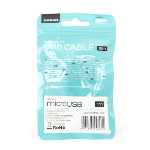Kabel USB-A -> microUSB 1m 2A niebieski OMEGA BAJA (44340) Kabel USB-A -> microUSB 1m 2A niebieski OMEGA BAJA (44340)