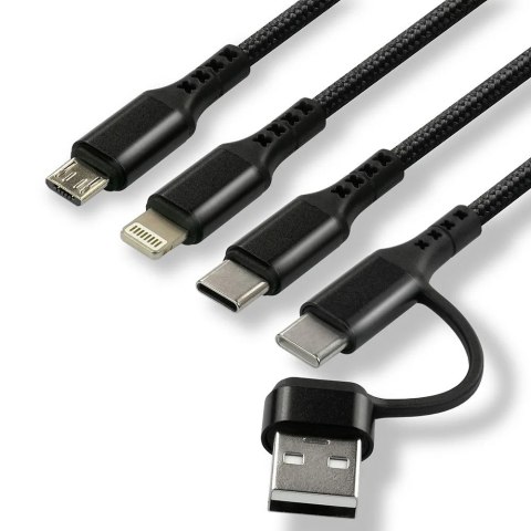 Kabel USB-A/USB-C -> USB-C/microUSB/Lightning 3w1 1,2m 3A pleciony czarny EVERACTIVE (CBB-1.2ALL) Kabel USB-A/USB-C -> USB-C/microUSB/Lightning 3w1 1,2m 3A pleciony czarny EVERACTIVE (CBB-1.2ALL)