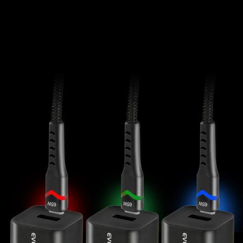 Kabel USB-C -> USB-C 2m 3A 60W pleciony czarny wtyczka z led RGB EVERACTIVE (CBB-2PDR) Kabel USB-C -> USB-C 2m 3A 60W pleciony czarny wtyczka z led RGB EVERACTIVE (CBB-2PDR)