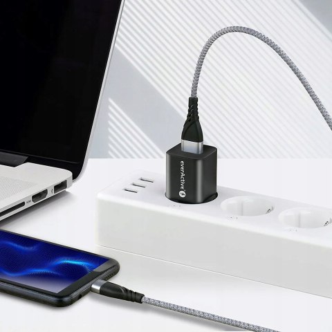 Kabel USB -> USB-C 1m 3A pleciony szary EVERACTIVE (CBB-1CG) Kabel USB -> USB-C 1m 3A pleciony szary EVERACTIVE (CBB-1CG)