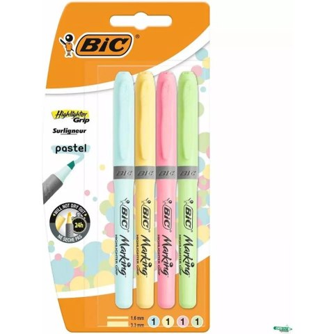 Zakreślacz HIGHLIGHTER GRIP pastelowe kolory opakowanie 4 kolory 964859 BIC Zakreślacz HIGHLIGHTER GRIP pastelowe kolory opakowanie 4 kolory 964859 BIC