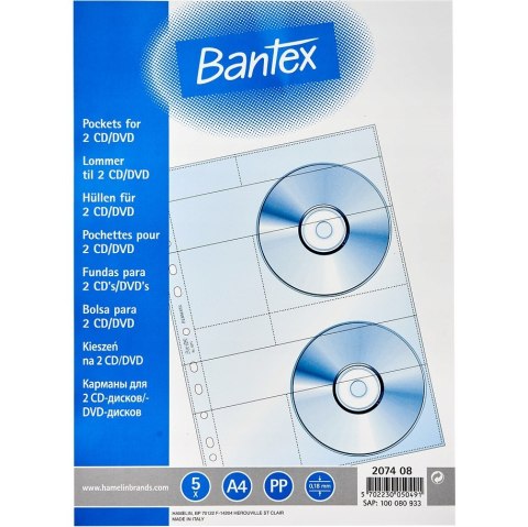 Kieszen na 2CD A4 PP (5szt) 100080933 BANTEX Kieszen na 2CD A4 PP (5szt) 100080933 BANTEX