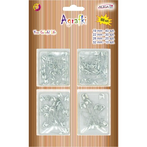 Agrafki srebrne mix wielkości (100 szt.) AGR-3103 ALIGA Agrafki srebrne mix wielkości (100 szt.) AGR-3103 ALIGA