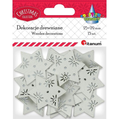 Drewniane gwiazdki ażurowe 25x29mm białe 15szt. 417644 TITANUM Drewniane gwiazdki ażurowe 25x29mm białe 15szt. 417644 TITANUM
