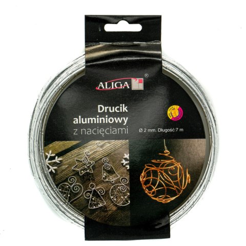 Drucik aluminiowy srebrny z nacięciami 2mmx7m DA-6839 ALIGA Drucik aluminiowy srebrny z nacięciami 2mmx7m DA-6839 ALIGA