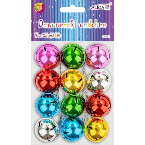 Dzwoneczki ozdobne 3 cm mix kol., 12szt ALIGA DZW-3210 Dzwoneczki ozdobne 3 cm mix kol., 12szt ALIGA DZW-3210