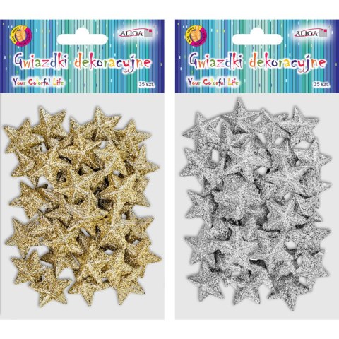Gwiazdki plastikowe z brokatem 35szt. GW-1385 ALIGA Gwiazdki plastikowe z brokatem 35szt. GW-1385 ALIGA