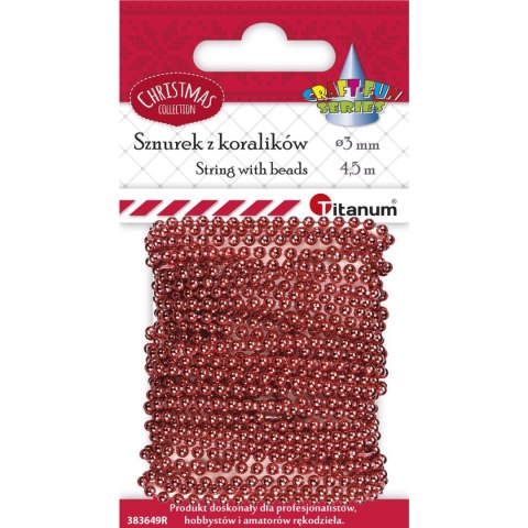 Koraliki na sznurku czerwone 3mm x 4,5m 412437 TITANUM Koraliki na sznurku czerwone 3mm x 4,5m 412437 TITANUM
