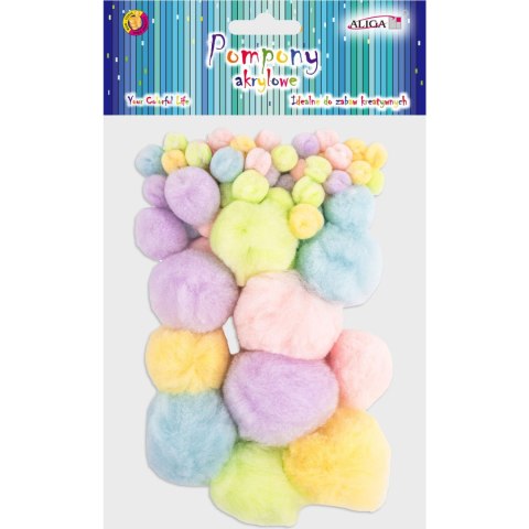 Pompony akrylowe mix kolorów pastelowych i rozmiarów (60) POM-9969 ALIGA Pompony akrylowe mix kolorów pastelowych i rozmiarów (60) POM-9969 ALIGA