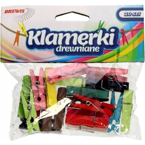 Spinacze-klamerki drewniane ozdobne mix kolorów 4,5cm (20 szt.) BREWIS Spinacze-klamerki drewniane ozdobne mix kolorów 4,5cm (20 szt.) BREWIS